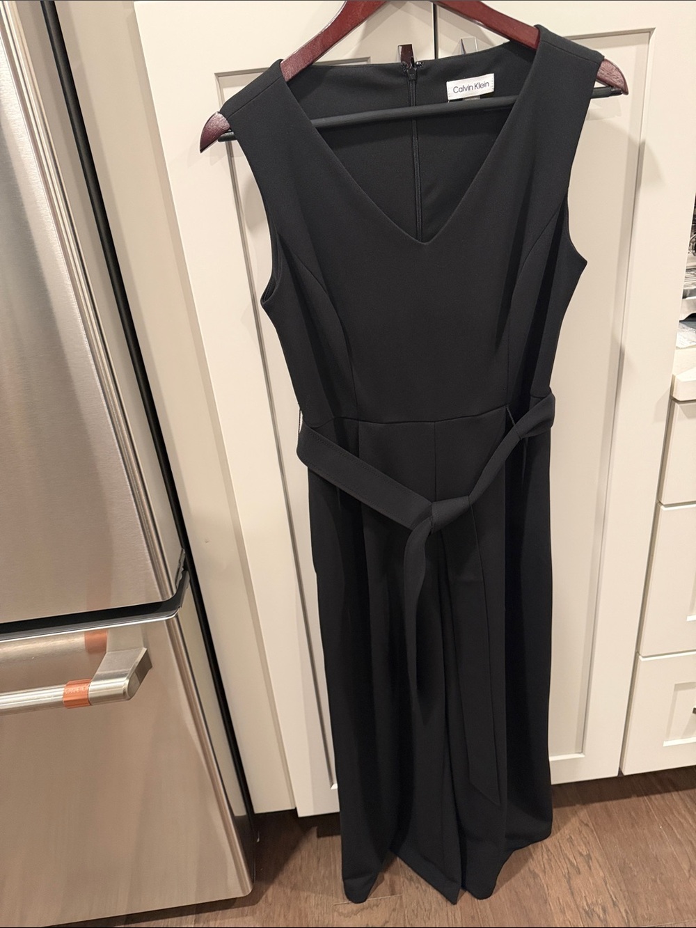 Calvin Klein Black Sleeveless V-Neck Jumpsuit with Tie Waist